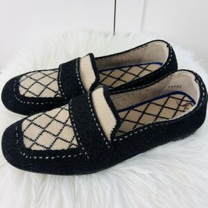 Tiosebon Argyle Black & Cream Felt Slip on Comfort Loafers Academia EU 37.5 US 7